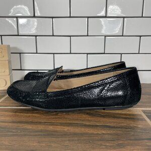 Vionic Larrun Shoes Womens 9.5 Black Snake Print Leather Slip On Loafer Flats